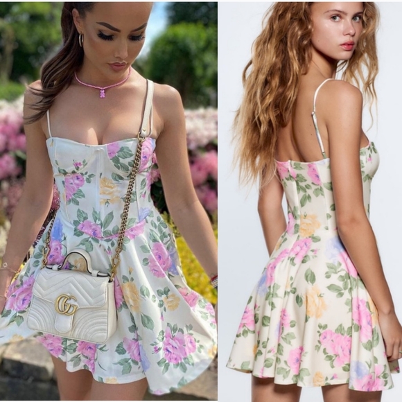 ZARA (BLOGGERS FAV) Floral Mini Corset Dress - Picture 2 of 11